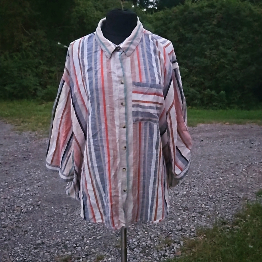Unique Spectrum Stripe Casual Button Up